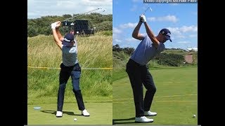 Justin Thomas golf swing  Long Iron faceon amp downtheline July 2017 [upl. by Hogle]